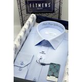 Fitmens Erkek Slim Fit Uzun Kol Ömür Boyu Yakandayım Nakışlı Hediye Kutulu Gömlek - Mavi - 3XL