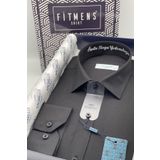 Fitmens Erkek Slim Fit Uzun Kol Ömür Boyu Yakandayım Nakışlı Hediye Kutulu Gömlek - Siyah FS-001376