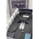 Fitmens Erkek Slim Fit Uzun Kol Ömür Boyu Yakandayım Nakışlı Hediye Kutulu Gömlek - Siyah - XL
