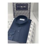 Fitmens Hakim Yaka Slim Fit Keten Hediye Kutulu Erkek Gömlek - Lacivert FS-003042