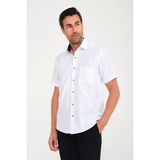 Fitmens Klasik Kısa Kol Açık Zemin Kutu Desen Keten Cotton Hediye Kutulu Erkek Gömlek FS-000745 - Beyaz Lacivert - 2XL