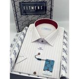 Fitmens Klasik Kısa Kol Çizgli Hediye Kutulu Erkek Gömlek FS-004162 - Beyaz Bordo