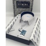 Fitmens Klasik Kısa Kol Kareli Hediye Kutulu Erkek Gömlek Fs-003623 - Beyaz Lacivert