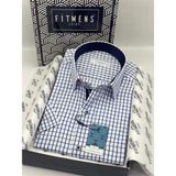 Fitmens Klasik Kısa Kol Kareli Hediye Kutulu Erkek Gömlek FS-004156 - Beyaz Saks Mavi - XL