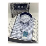 Fitmens Klasik Kısa Kol Kareli Hediye Kutulu Erkek Gömlek FS-004156 - Beyaz Saks Mavi