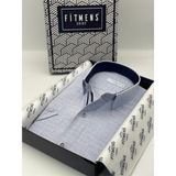 Fitmens Klasik Kısa Kol Keten Cotton Desenli Pamuk Hediye Kutulu Erkek Gömlek FS-003008 - Mavi - 2XL
