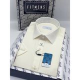 Fitmens Klasik Kısa Kol Keten Yaka Alttan Düğmeli Rahat Kumaş Hediye Kutulu Erkek Gömlek FS-004588 - Krem - 3XL