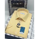 Fitmens Klasik Kısa Kol Keten Yaka Alttan Düğmeli Rahat Kumaş Hediye Kutulu Erkek Gömlek FS-004588 - Sarı - XL