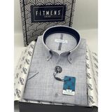 Fitmens Klasik Kısa Kol Keten Yaka Düğmeli Hediye Kutulu Erkek Gömlek FS-004567 - Mavi - 2XL