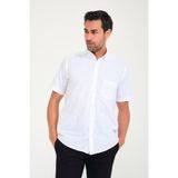 Fitmens Klasik Kısa Kol Linen Keten Yaka Düğmeli Hediye Kutulu Erkek Gömlek - Beyaz Lacivert - XL