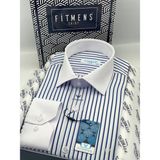 Fitmens Klasik Uzun Kol Cepsiz Yaka Manşet Beyaz Hediye Kutulu Erkek Gömlek FS-004325 - Beyaz Saks Mavi - Beyaz - Saks Mavi