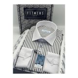 Fitmens Klasik Uzun Kol Cepsiz Yaka Manşet Beyaz Hediye Kutulu Erkek Gömlek FS-004325 - Siyah Beyaz