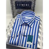 Fitmens Klasik Uzun Kol Çizgili Cepsiz Yaka Alttan Düğmeli Likralı Hediye Kutulu Erkek Gömlek FS-003175 - Saks Mavi Beyaz - Saks Mavi - Beyaz