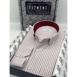 Fitmens Klasik Uzun Kol Çizgili Hediye Kutulu Erkek Gömlek Fs-003864 - Beyaz Bordo