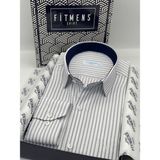 Fitmens Klasik Uzun Kol Çizgili Hediye Kutulu Erkek Gömlek FS-003864 - Beyaz Lacivert - 2XL - Beyaz - Lacivert