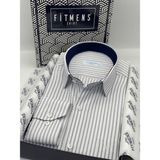 Fitmens Klasik Uzun Kol Çizgili Hediye Kutulu Erkek Gömlek FS-003864 - Beyaz Lacivert - XL