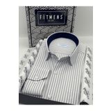 Fitmens Klasik Uzun Kol Çizgili Hediye Kutulu Erkek Gömlek Fs-003864 - Beyaz Lacivert