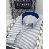Fitmens Klasik Uzun Kol Çizgili Hediye Kutulu Erkek Gömlek FS-003864 - Beyaz Saks Mavi - 2XL - Beyaz - Saks Mavi