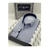 Fitmens Klasik Uzun Kol İnce Çizgili Cepli Hediye Kutulu Erkek Gömlek - Saks Mavi FS-003317