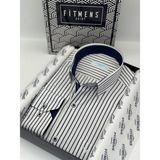 Fitmens Klasik Uzun Kol Kalın Çizgili Hediye Kutulu Erkek Gömlek FS-001260 - Beyaz Lacivert - 4XL - Beyaz - Lacivert