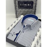 Fitmens Klasik Uzun Kol Kalın Çizgili Hediye Kutulu Erkek Gömlek FS-001260 - Beyaz Saks Mavi - 5XL - Beyaz - Saks Mavi