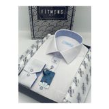 Fitmens Klasik Uzun Kol Keten Cotton Hediye Kutulu Erkek Gömlek - Beyaz Açık Mavi FS-001261
