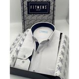 Fitmens Klasik Uzun Kol Keten Cotton Hediye Kutulu Erkek Gömlek FS-001261 - Beyaz Lacivert - Beyaz - Lacivert - XL