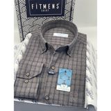 Fitmens Klasik Uzun Kol Kışlık Kareli Yaka Düğmeli Pamuklu Hediye Kutulu Erkek Gömlek FS-004342 - Kahverengi - XL