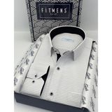Fitmens Klasik Uzun Kol Nokta Desenli Hediye Kutulu Erkek Gömlek FS-001259 - Beyaz Siyah - Beyaz - Siyah