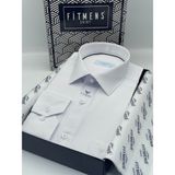 Fitmens Klasik Uzun Kol Oxford Hediye Kutulu Kolay Ütülenebilir Erkek Gömlek FS-001254 - Beyaz Lacivert - 5XL