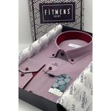 Fitmens Klasik Uzun Kol Pöti Kareli Yaka Düğmeli Hediye Kutulu Erkek Gömlek FS-002273 - Bordo - 5XL