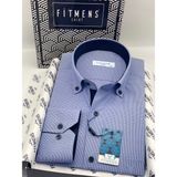 Fitmens Klasik Uzun Kol Pöti Kareli Yaka Düğmeli Hediye Kutulu Erkek Gömlek FS-002273 - Mavi - 4XL