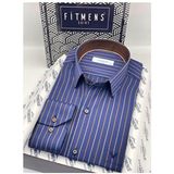 Fitmens Klasik Uzun Kol Premium Çizgili Hediye Kutulu Erkek Gömlek FS-003272 - Lacivert Kahve - Lacivert - Kahverengi - 4XL