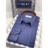 Fitmens Klasik Uzun Kol Premium Çizgili Hediye Kutulu Erkek Gömlek FS-003272 - Lacivert Kahve - Lacivert - Kahverengi - 5XL