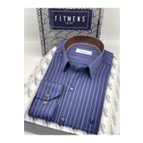 Fitmens Klasik Uzun Kol Premium Çizgili Hediye Kutulu Erkek Gömlek Fs-003272 - Lacivert Kahve