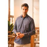 Fitmens Klasik Uzun Kol Premium Çizgili Hediye Kutulu Erkek Gömlek Fs-003565 - Lacivert Bej