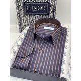 Fitmens Klasik Uzun Kol Premium Çizgili Hediye Kutulu Erkek Gömlek FS-003941 - Lacivert Kahve - Lacivert - Kahverengi