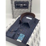 Fitmens Klasik Uzun Kol Premium Çizgili T.1339 Gömlek - Lacivert Kahve - Lacivert - Kahve