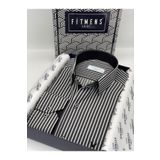 Fitmens Klasik Uzun Kol Premium Kalın Çizgili Hediye Kutulu Erkek Gömlek Fs-001266 - Siyah Beyaz