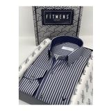 Fitmens Klasik Uzun Kol Premium Kalın Çizgili Hediye Kutulu Erkek Gömlek - Lacivert Beyaz FS-001266