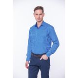Fitmens Klasik Uzun Kol Premium Kalın Çizgili Hediye Kutulu Erkek Gömlek - Saks Mavi Beyaz - Saks Mavi - Beyaz