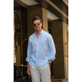 Fitmens Slim Fit Uzun Kol %100 Keten Nefes Alabilen Kumaştan Hediye Kutulu Erkek Gömlek FS-004170 - Mavi - XL