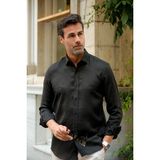Fitmens Slim Fit Uzun Kol %100 Keten Nefes Alabilen Kumaştan Hediye Kutulu Erkek Gömlek FS-004170 - Siyah - XL