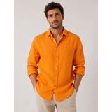 Fitmens Slim Fit Uzun Kol %100 Keten Nefes Alabilen Kumaştan Hediye Kutulu Erkek Gömlek FS-004170 - Turuncu - 2XL