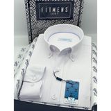 Fitmens Slim Fit Uzun Kol Baklava Desen Kol Nakışlı Yaka Düğmeli Hediye Kutulu Şık Erkek Gömlek FS-004200 - Beyaz - XL