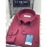 Fitmens Slim Fit Uzun Kol Baklava Desen Kol Nakışlı Yaka Düğmeli Hediye Kutulu Şık Erkek Gömlek FS-004200 - Bordo - XL