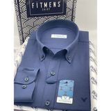 Fitmens Slim Fit Uzun Kol Baklava Desen Kol Nakışlı Yaka Düğmeli Hediye Kutulu Şık Erkek Gömlek FS-004200 - Lacivert - 3XL