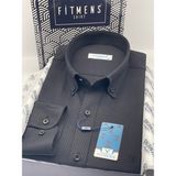 Fitmens Slim Fit Uzun Kol Baklava Desen Kol Nakışlı Yaka Düğmeli Hediye Kutulu Şık Erkek Gömlek FS-004200 - Siyah - 3XL
