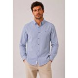 Fitmens Slim Fit Uzun Kol Cepsiz Çizgili Keten Likra Hediye Kutulu Erkek Gömlek FS-004581 - Saks Mavi - XL