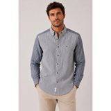 Fitmens Slim Fit Uzun Kol Çift Desen Yaka Düğmeli Keten Likra Cepsiz Hediye Kutulu Erkek Gömlek FS-004578 - Lacivert - XL